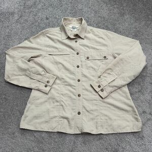 REI Vintage Nylon Button Down Shirt Womens Large Beige Long Sleeve Outdoor Hike